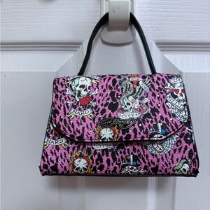 NWT Ed Hardy Pink Mini Crossbody Bag with Skull Leopard Design